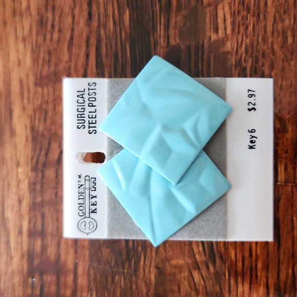 Vintage Golden Key Light Blue Pierced Earrings - Picture 1 of 3